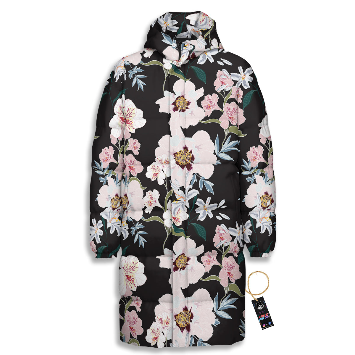Alstroemeria Pink And White Print Pattern Long Down Jacket-grizzshop