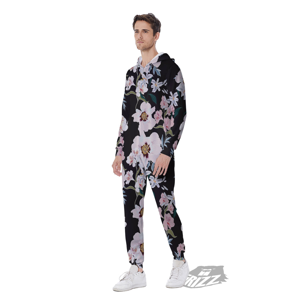 Alstroemeria Pink And White Print Pattern Men's Jumpsuit-grizzshop