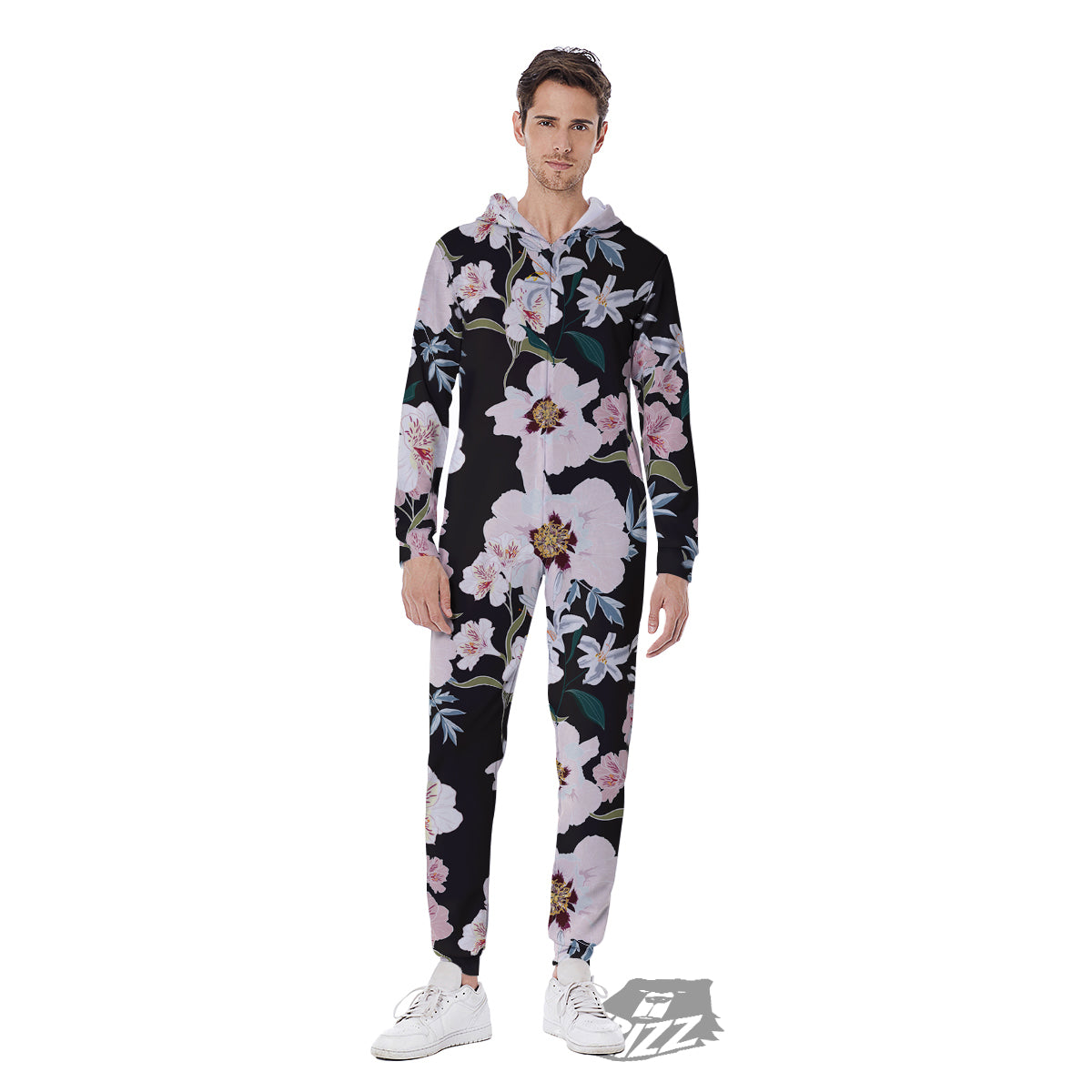 Alstroemeria Pink And White Print Pattern Men's Jumpsuit-grizzshop