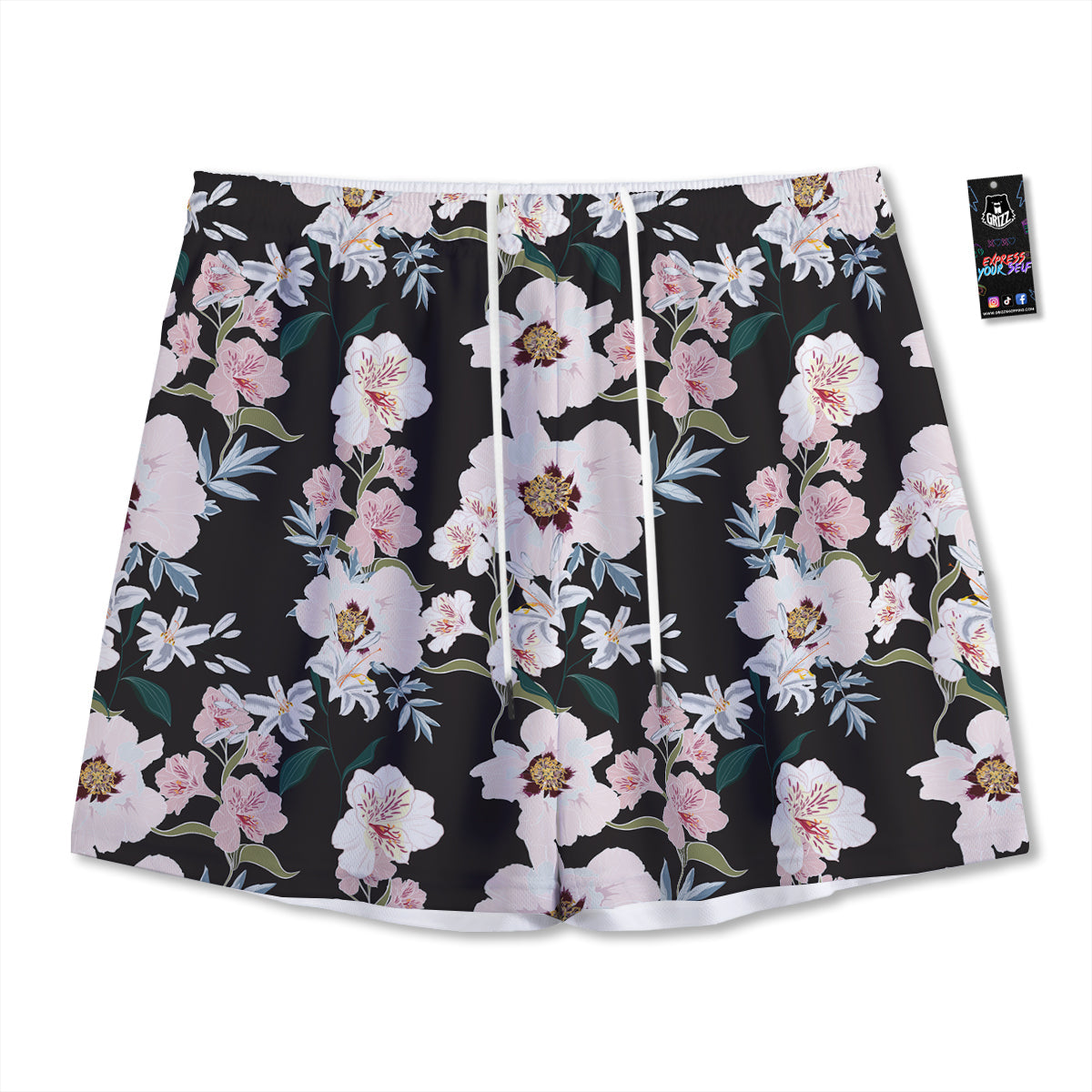 Alstroemeria Pink And White Print Pattern Mesh Shorts