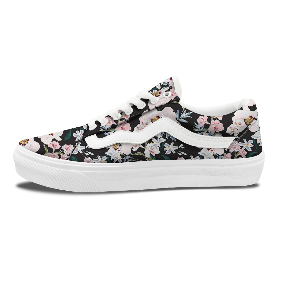 Alstroemeria Pink And White Print Pattern Skate Shoes-grizzshop