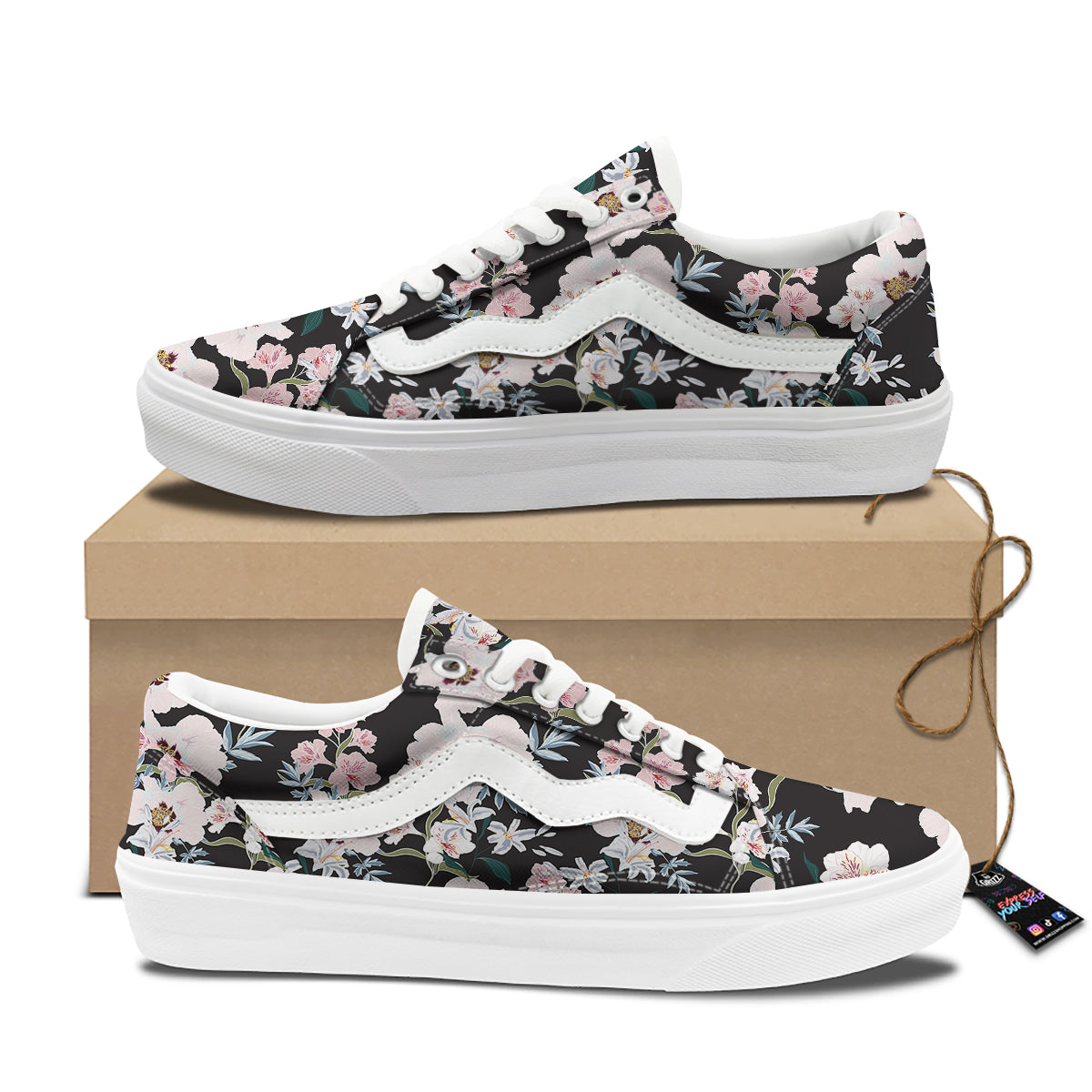 Alstroemeria Pink And White Print Pattern Skate Shoes-grizzshop