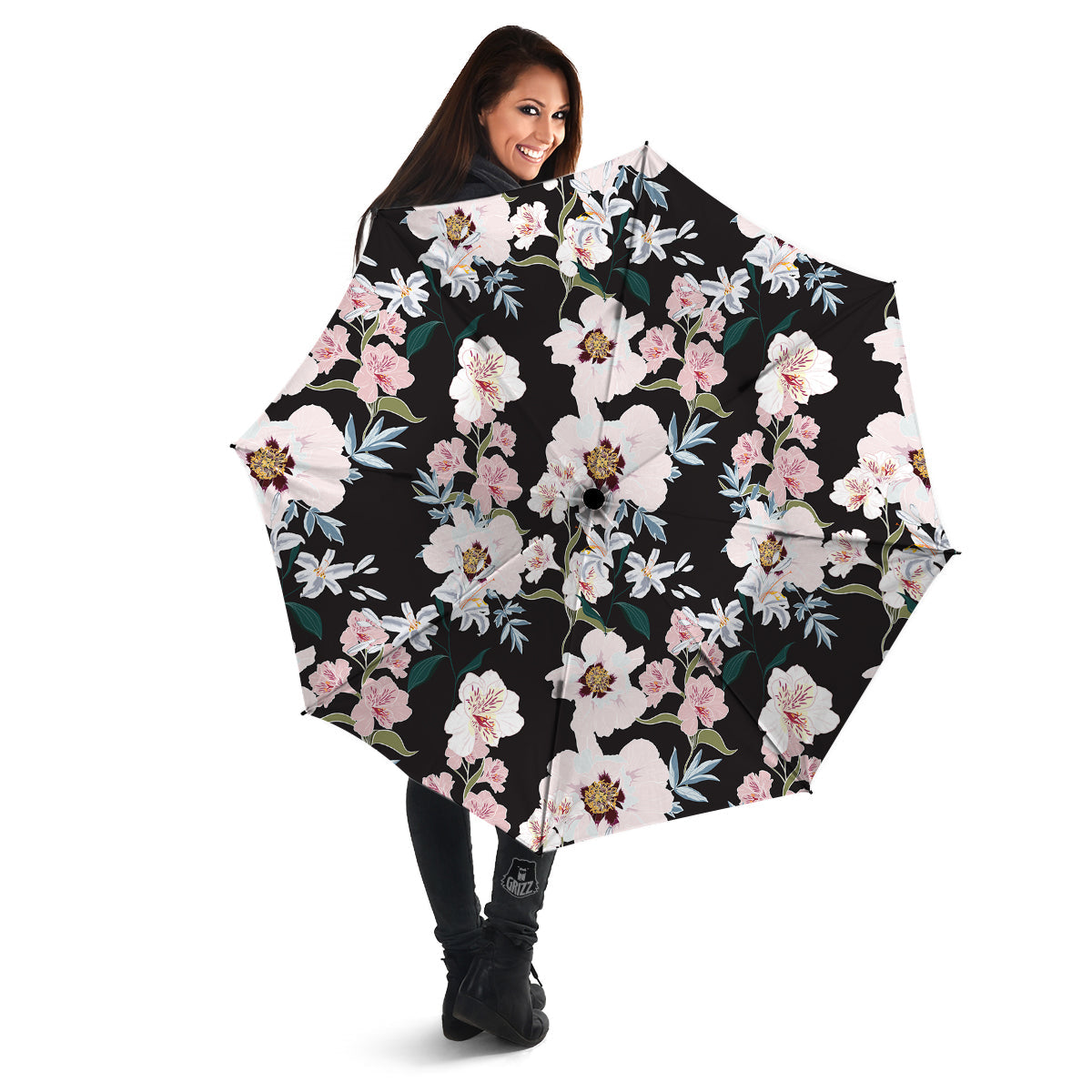 Alstroemeria Pink And White Print Pattern Umbrella-grizzshop