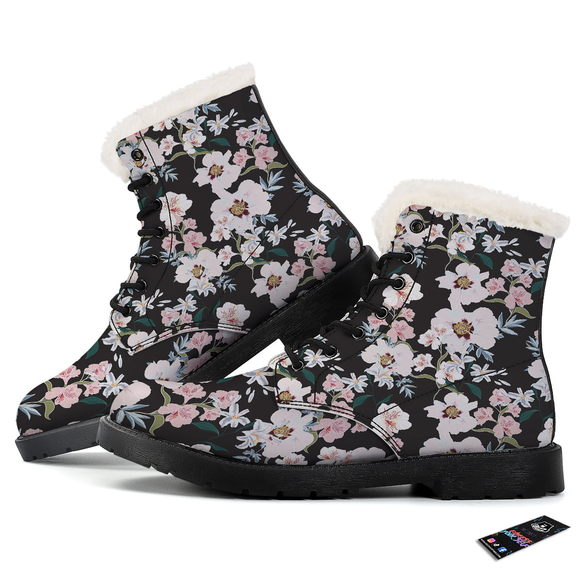 Alstroemeria Pink And White Print Pattern Winter Boots-grizzshop