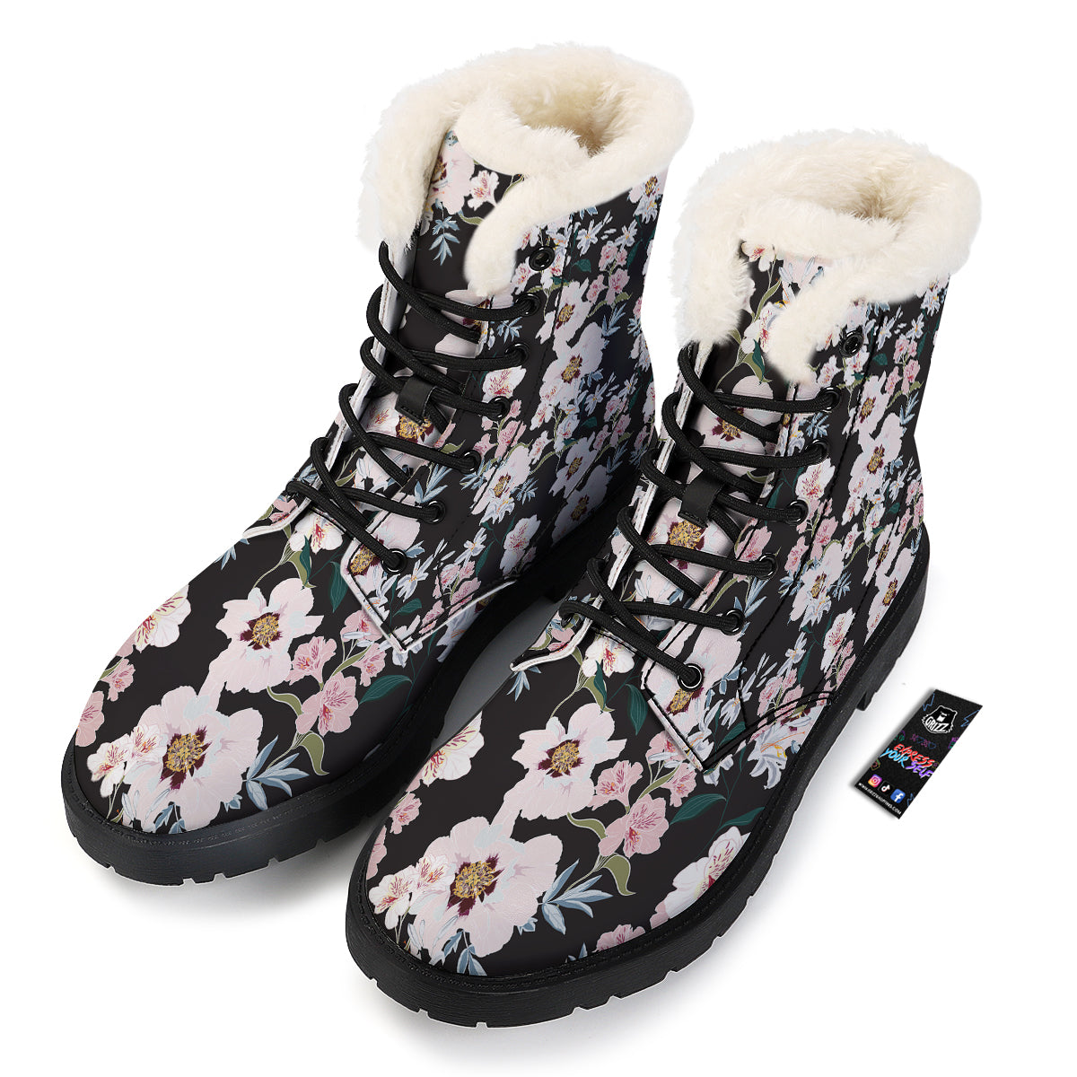 Alstroemeria Pink And White Print Pattern Winter Boots-grizzshop