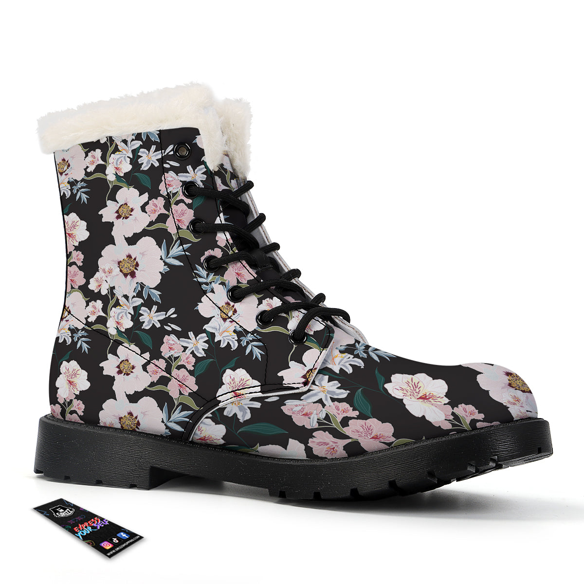 Alstroemeria Pink And White Print Pattern Winter Boots-grizzshop