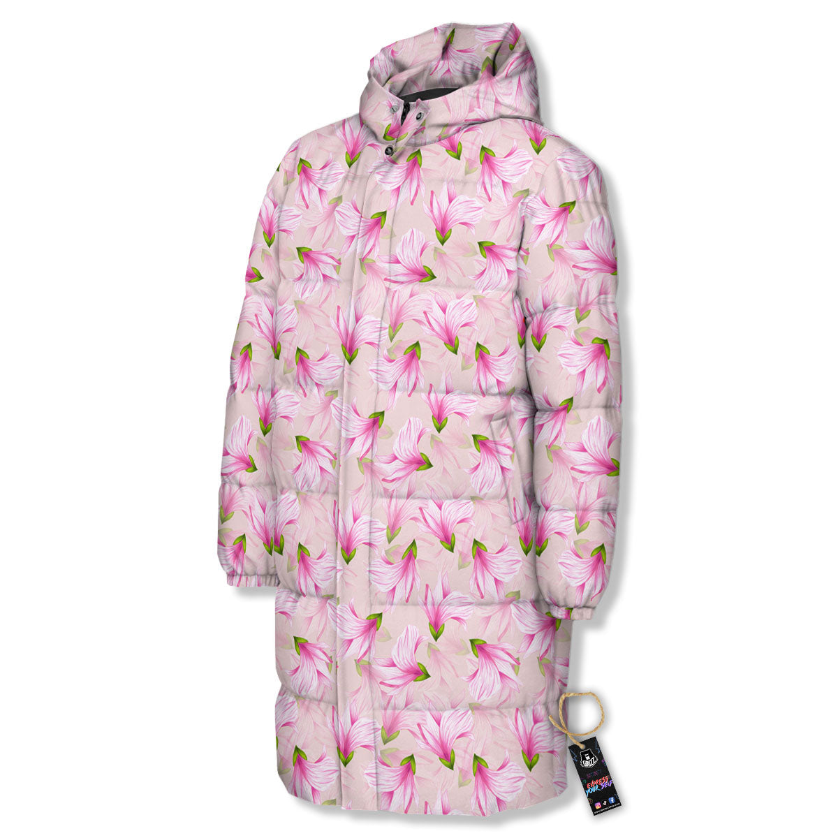 Alstroemeria Pink Print Pattern Long Down Jacket-grizzshop