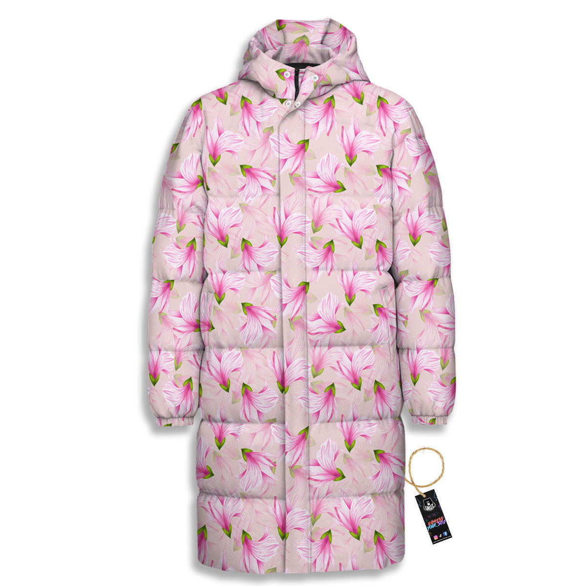 Alstroemeria Pink Print Pattern Long Down Jacket-grizzshop