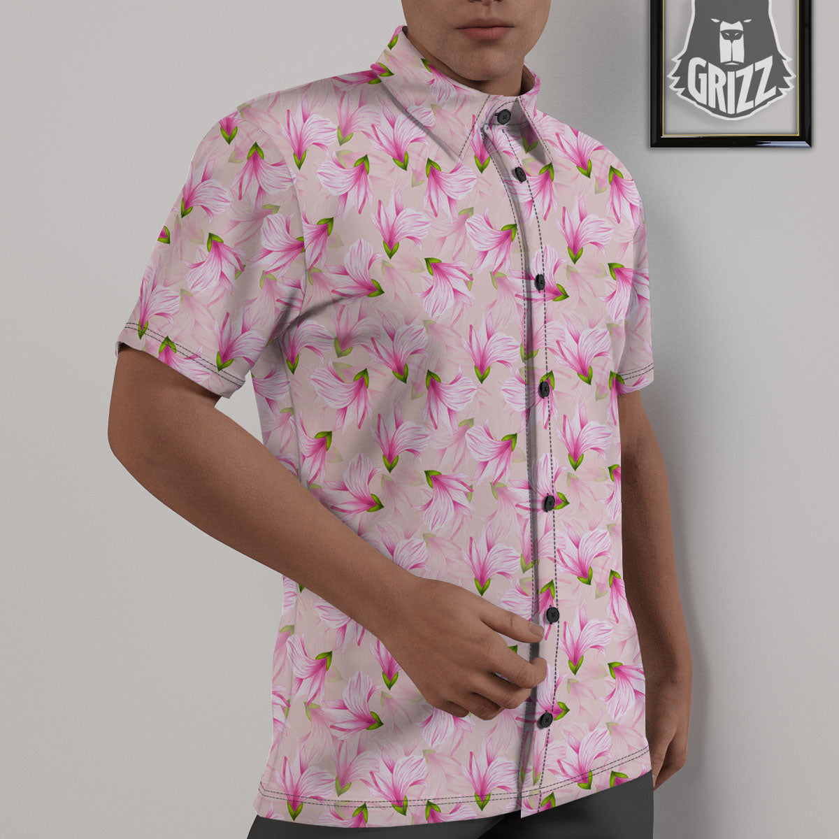 Alstroemeria Pink Print Pattern Untucked Shirts-grizzshop