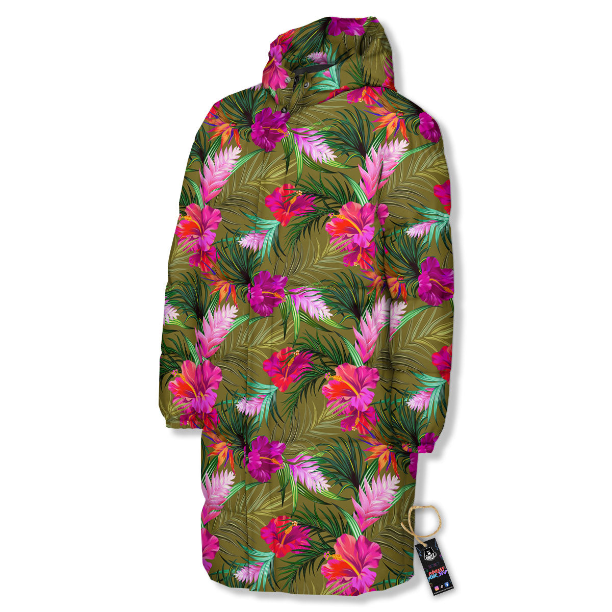 Alstroemeria Purple Pattern Long Down Jacket-grizzshop