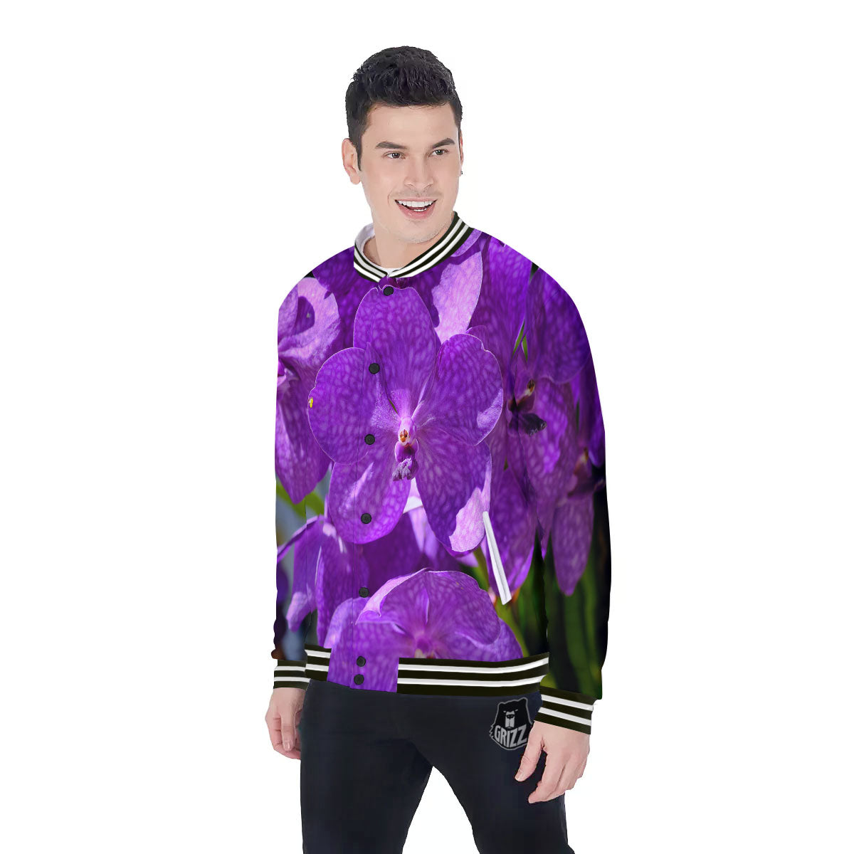 Alstroemeria Purple Print Baseball Jacket-grizzshop