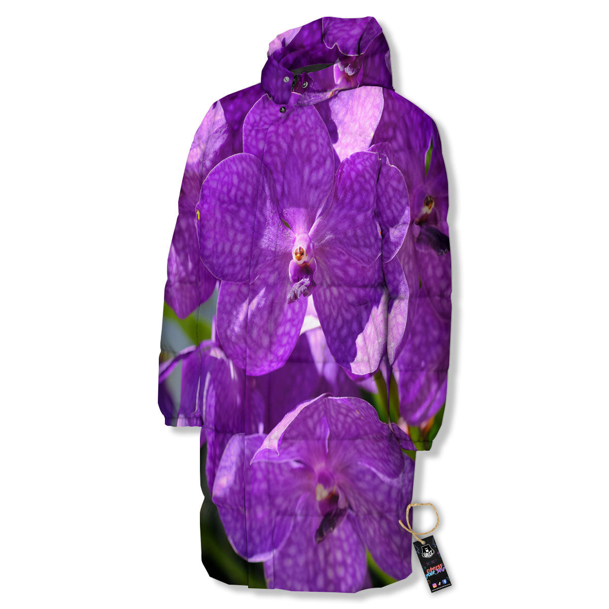 Alstroemeria Purple Print Long Down Jacket-grizzshop