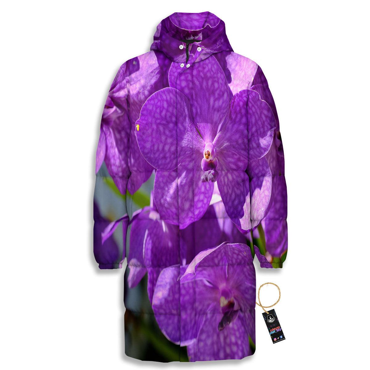Alstroemeria Purple Print Long Down Jacket-grizzshop