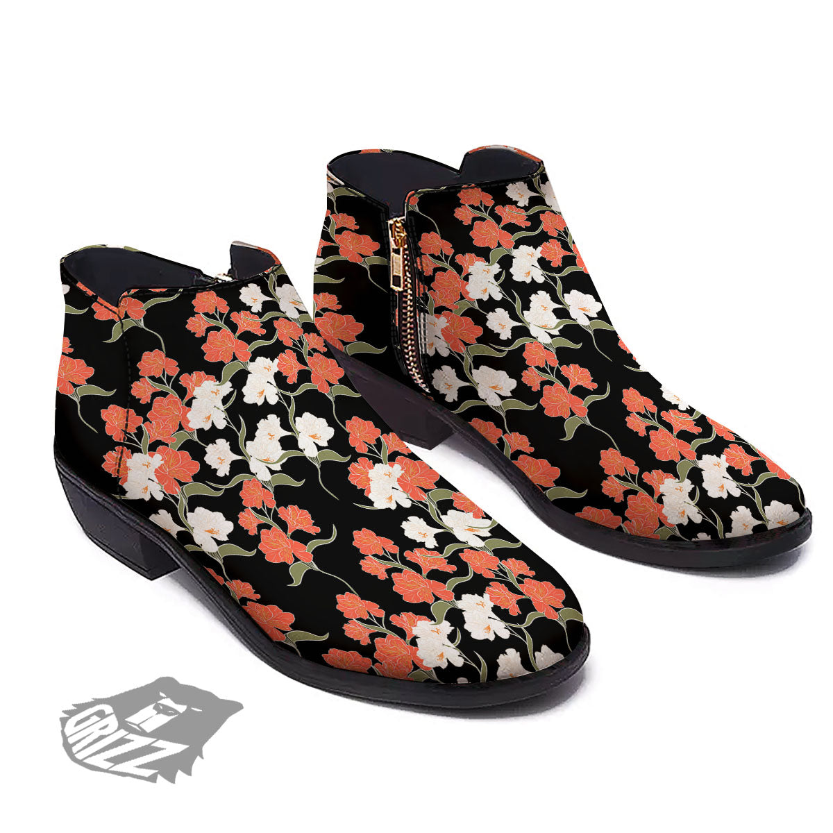 Alstroemeria Red Print Pattern Ankle Boots-grizzshop