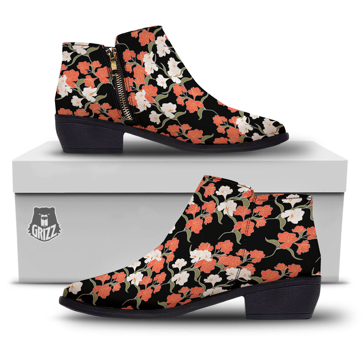 Alstroemeria Red Print Pattern Ankle Boots-grizzshop