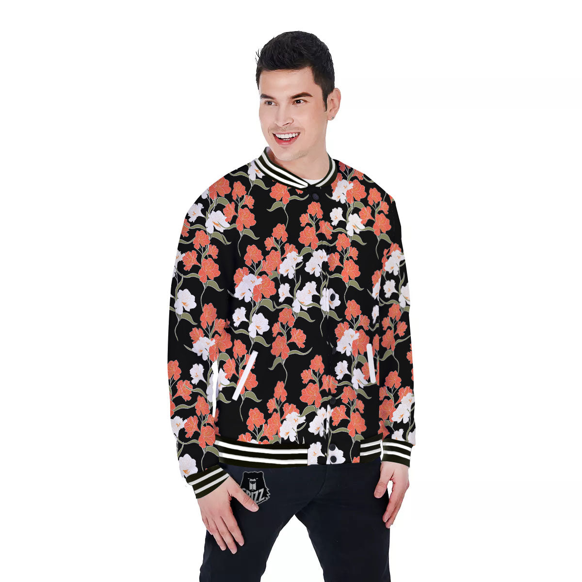 Alstroemeria Red Print Pattern Baseball Jacket-grizzshop