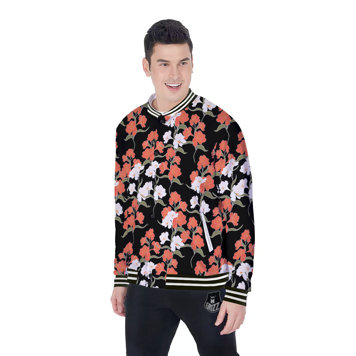 Alstroemeria Red Print Pattern Baseball Jacket-grizzshop