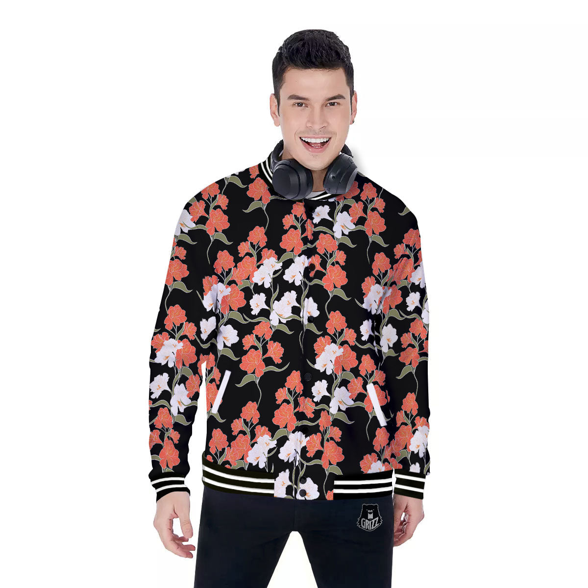Alstroemeria Red Print Pattern Baseball Jacket-grizzshop