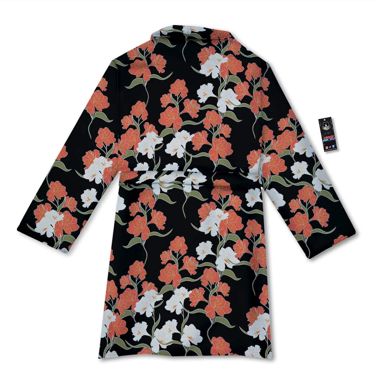 Alstroemeria Red Print Pattern Bathrobe-grizzshop