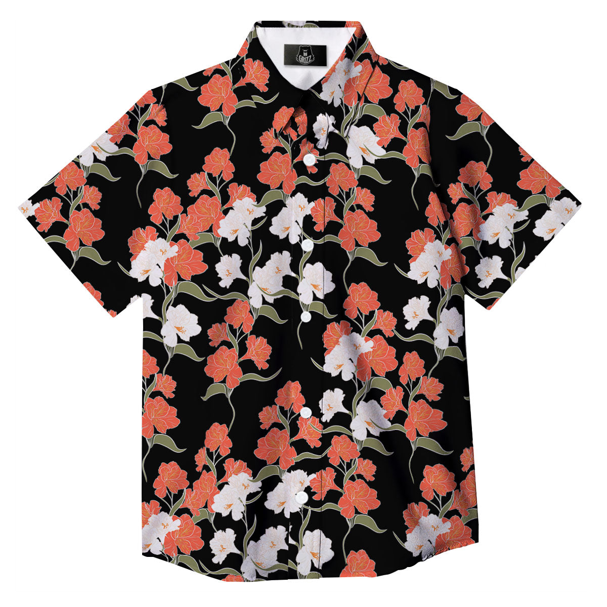 Alstroemeria Red Print Pattern Button Up Shirt-grizzshop