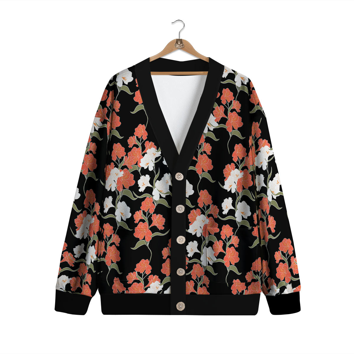 Alstroemeria Red Print Pattern Cardigan-grizzshop