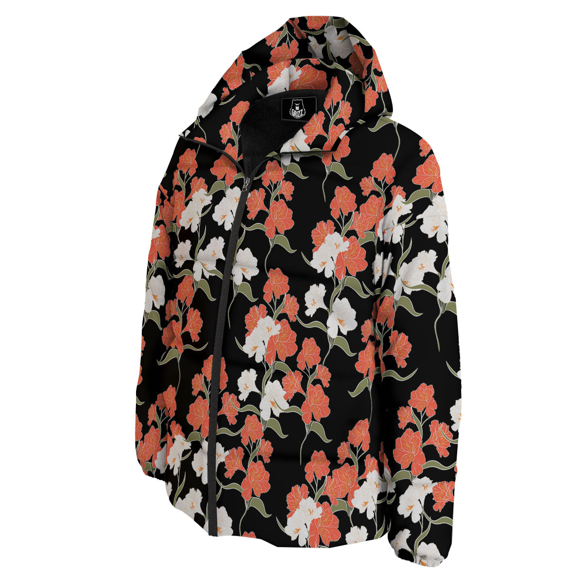 Alstroemeria Red Print Pattern Down Jacket-grizzshop