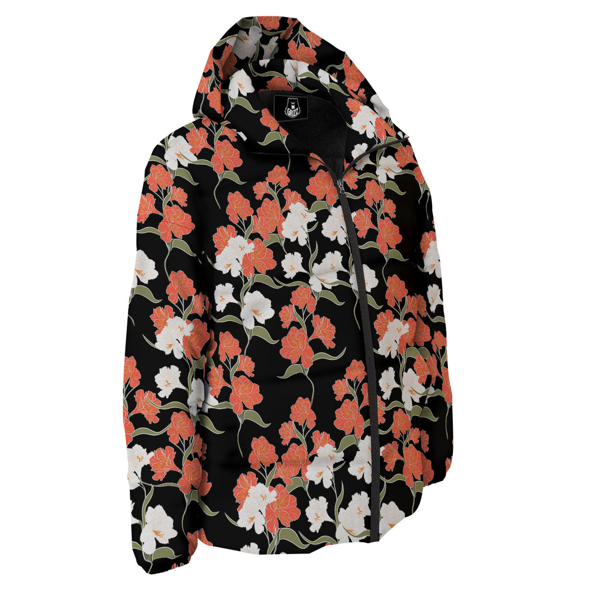 Alstroemeria Red Print Pattern Down Jacket-grizzshop