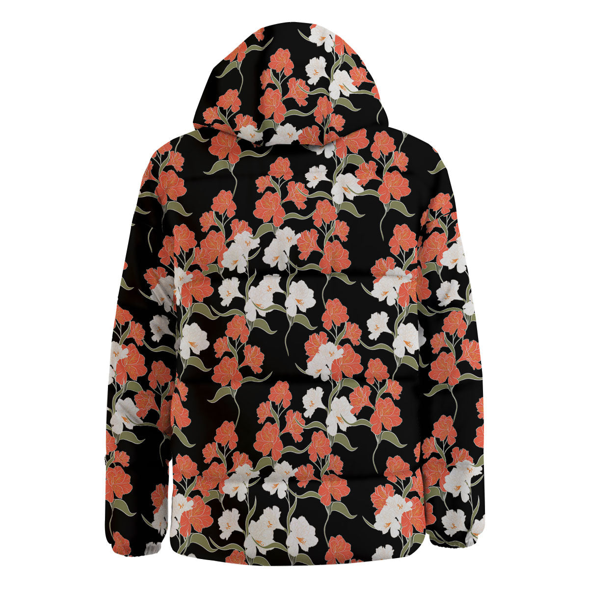 Alstroemeria Red Print Pattern Down Jacket-grizzshop