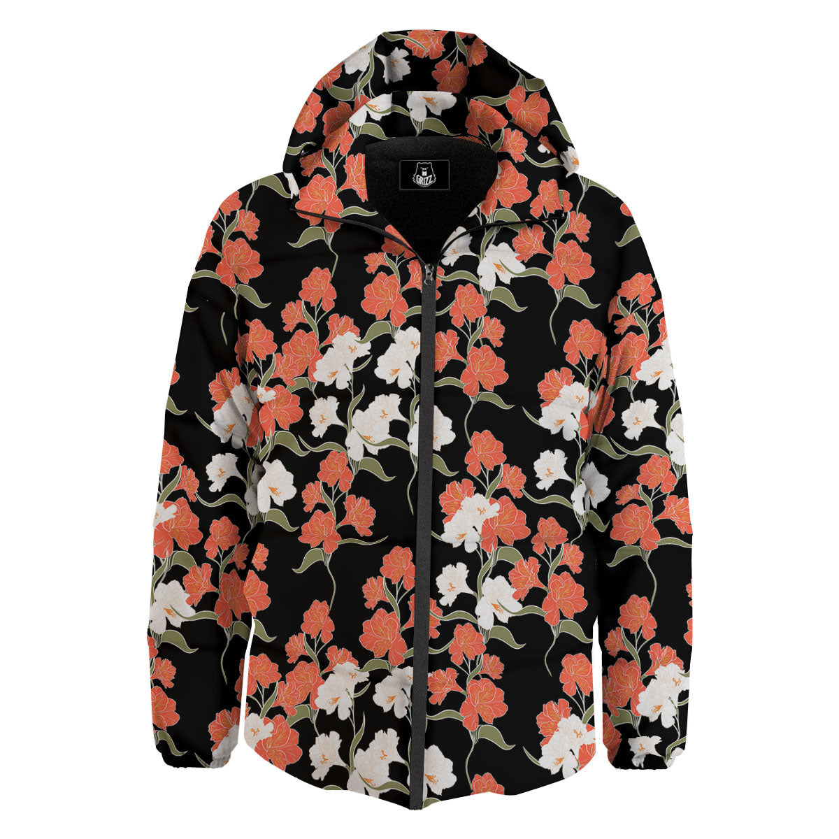 Alstroemeria Red Print Pattern Down Jacket-grizzshop