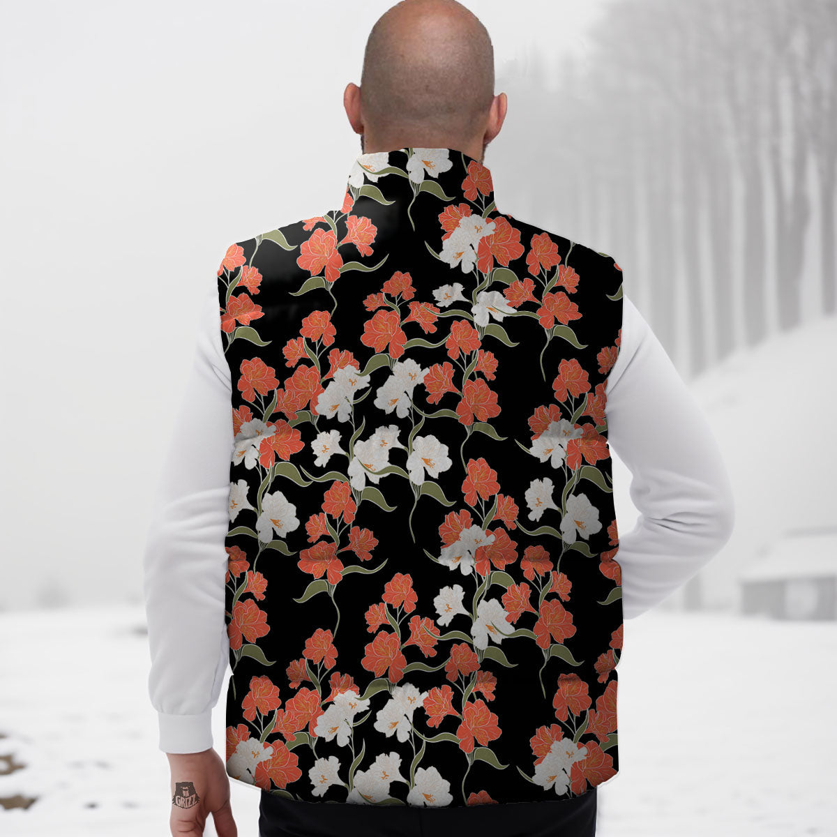 Alstroemeria Red Print Pattern Down Vest
