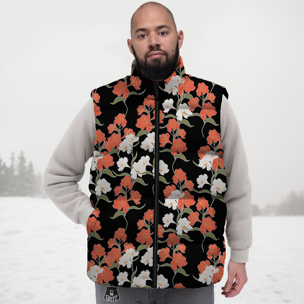 Alstroemeria Red Print Pattern Down Vest