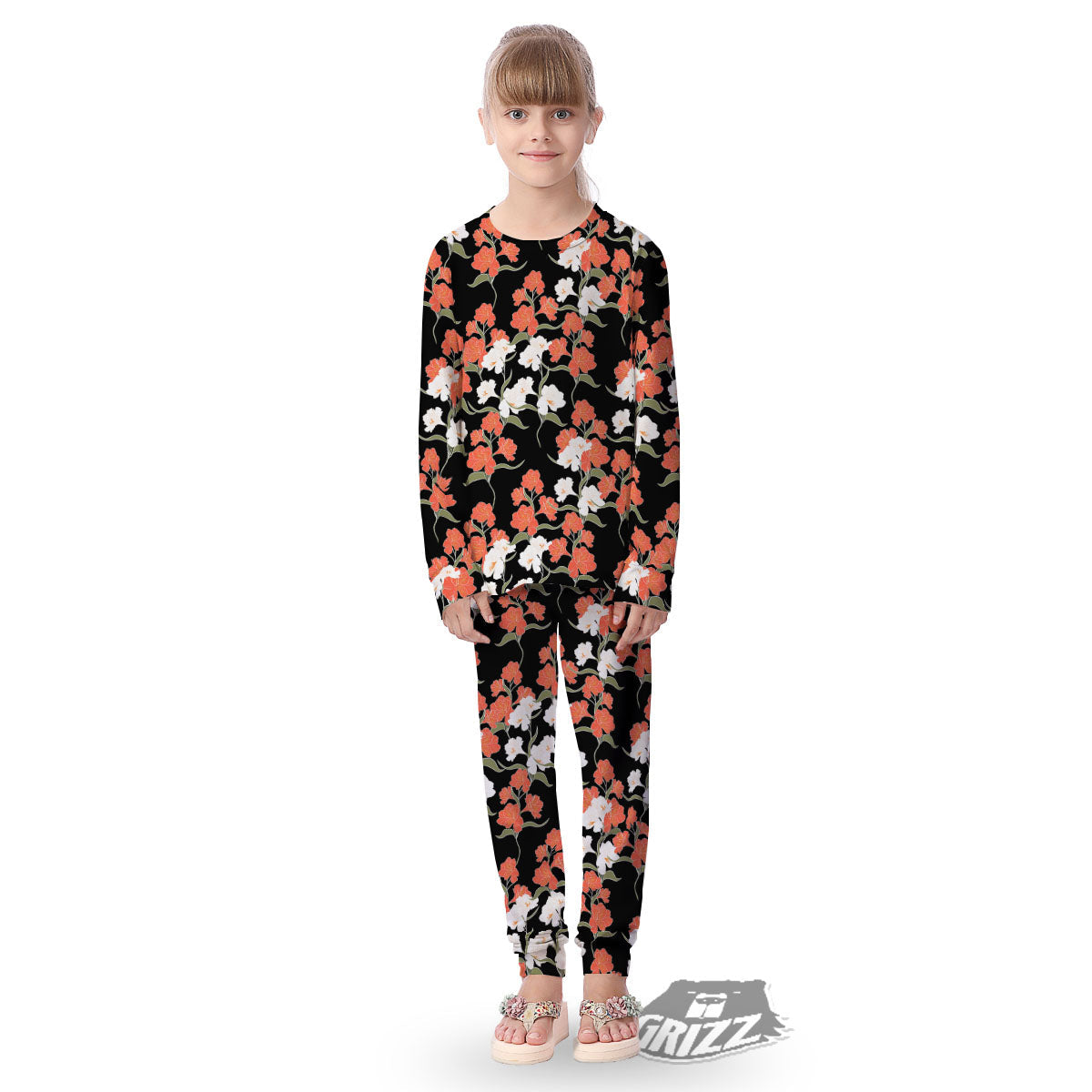 Alstroemeria Red Print Pattern Kid's Pajamas-grizzshop