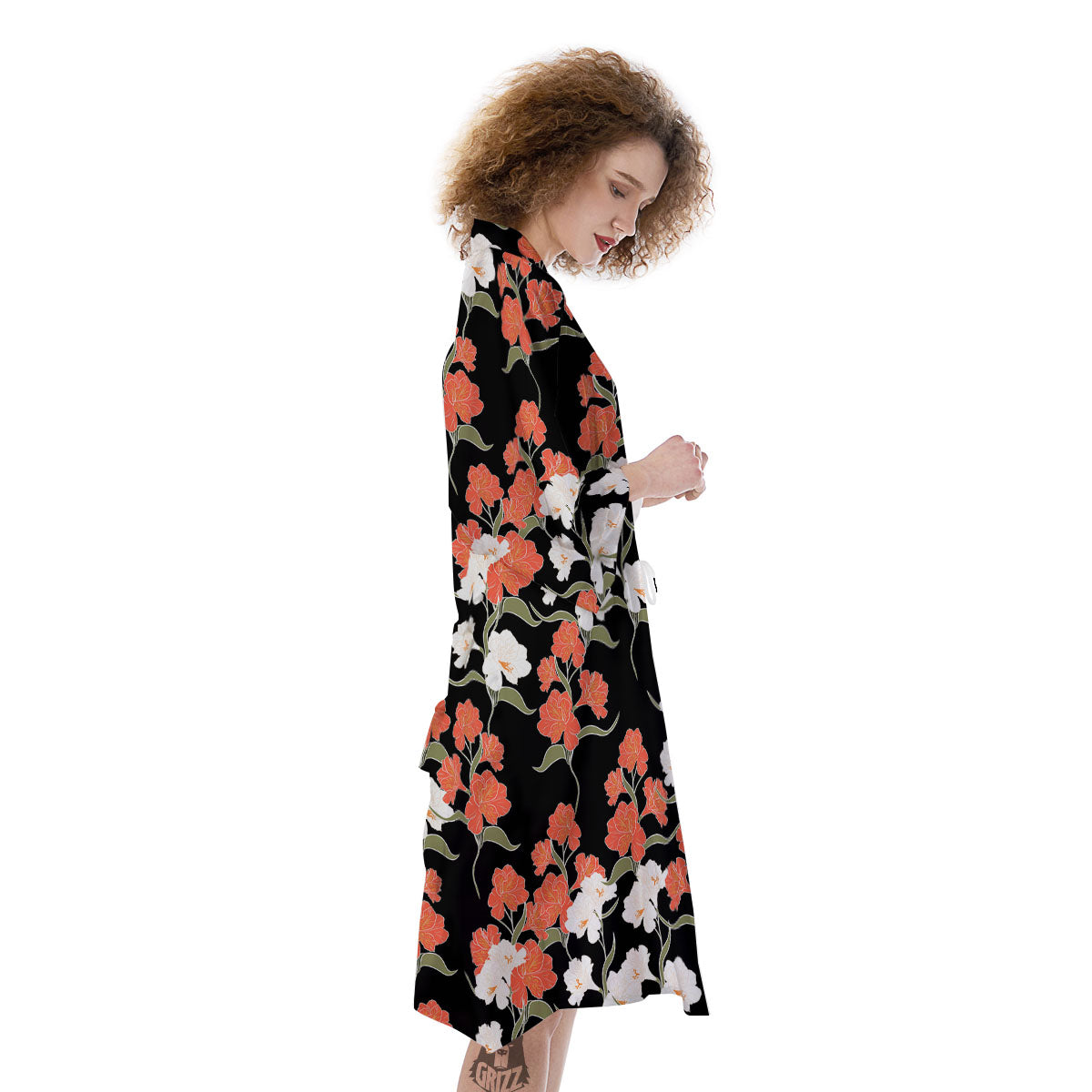 Alstroemeria Red Print Pattern Kimono-grizzshop