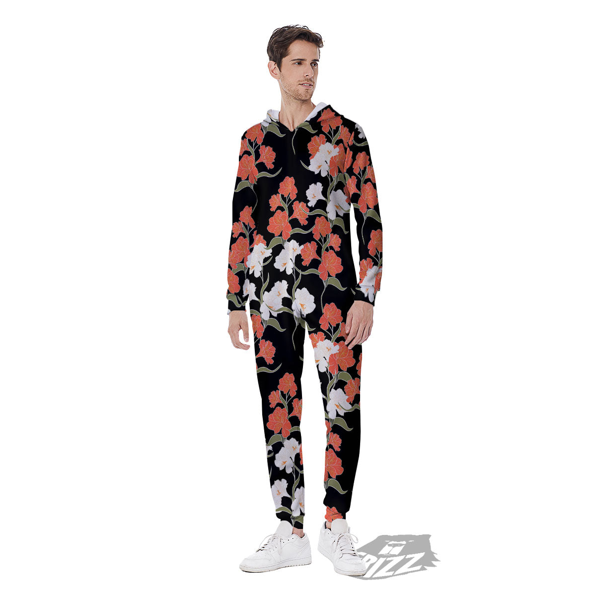 Alstroemeria Red Print Pattern Men's Jumpsuit-grizzshop