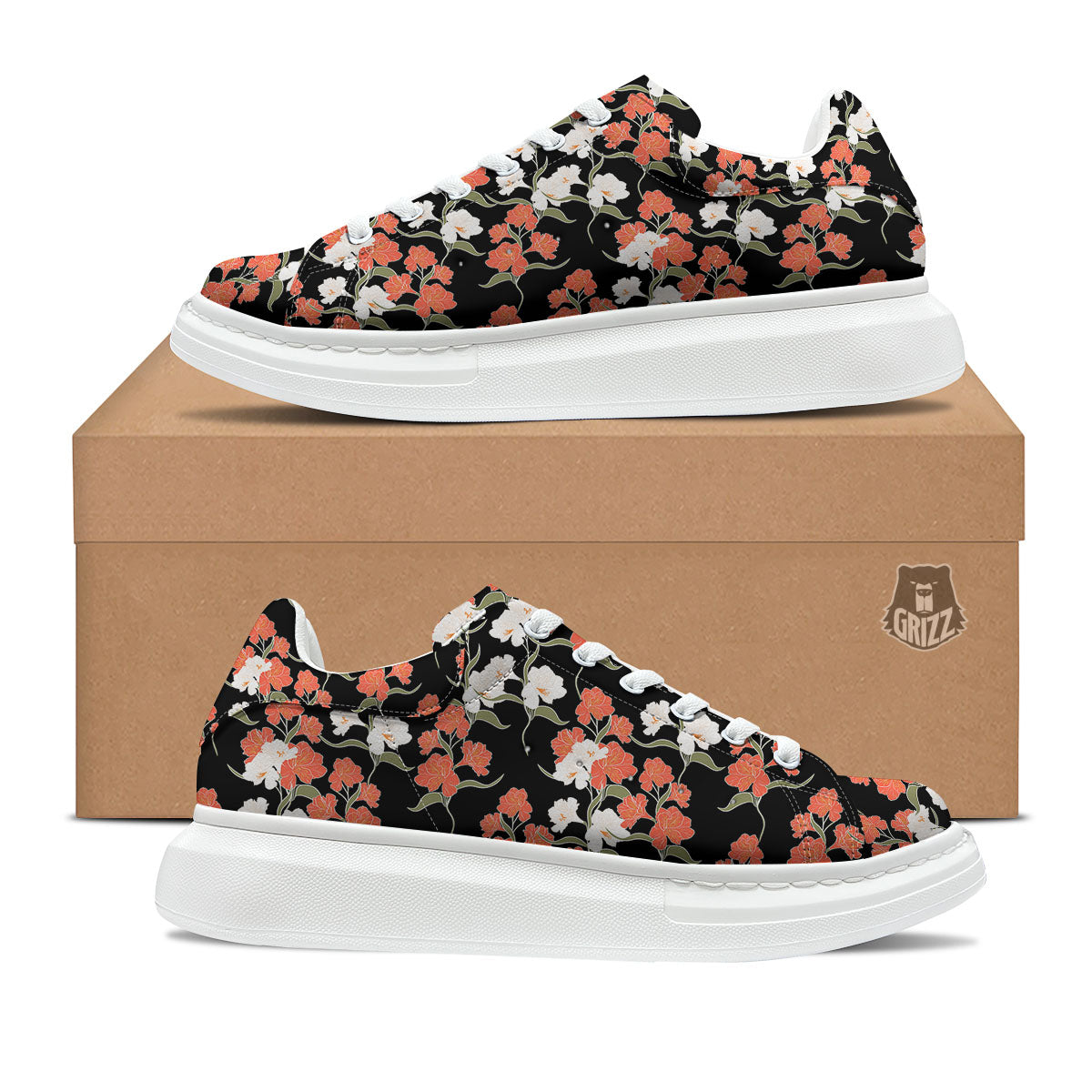 Alstroemeria Red Print Pattern Platform Shoes-grizzshop