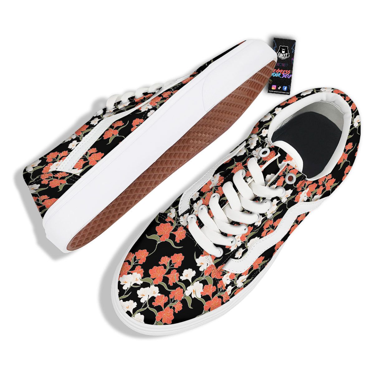 Alstroemeria Red Print Pattern Skate Shoes-grizzshop