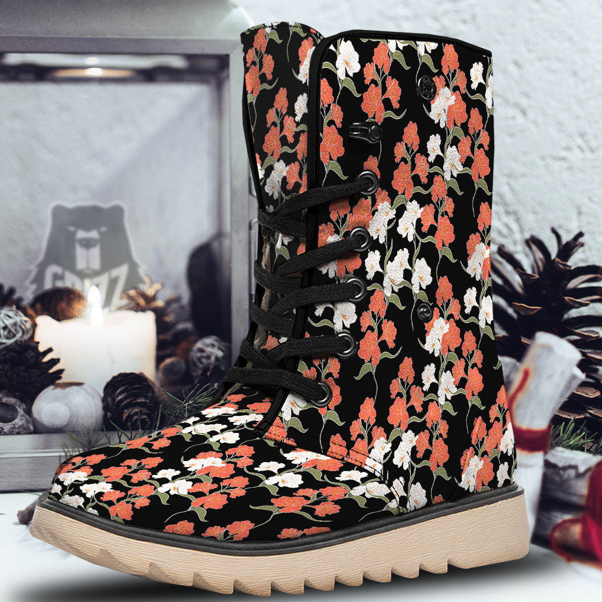Alstroemeria Red Print Pattern Snow Boots-grizzshop