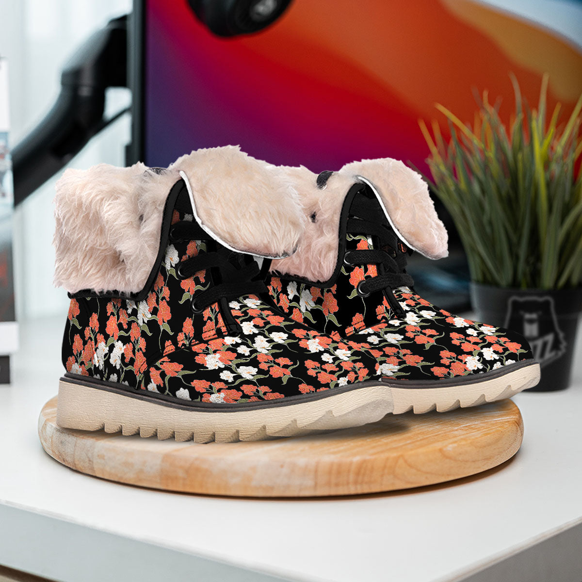 Alstroemeria Red Print Pattern Snow Boots-grizzshop