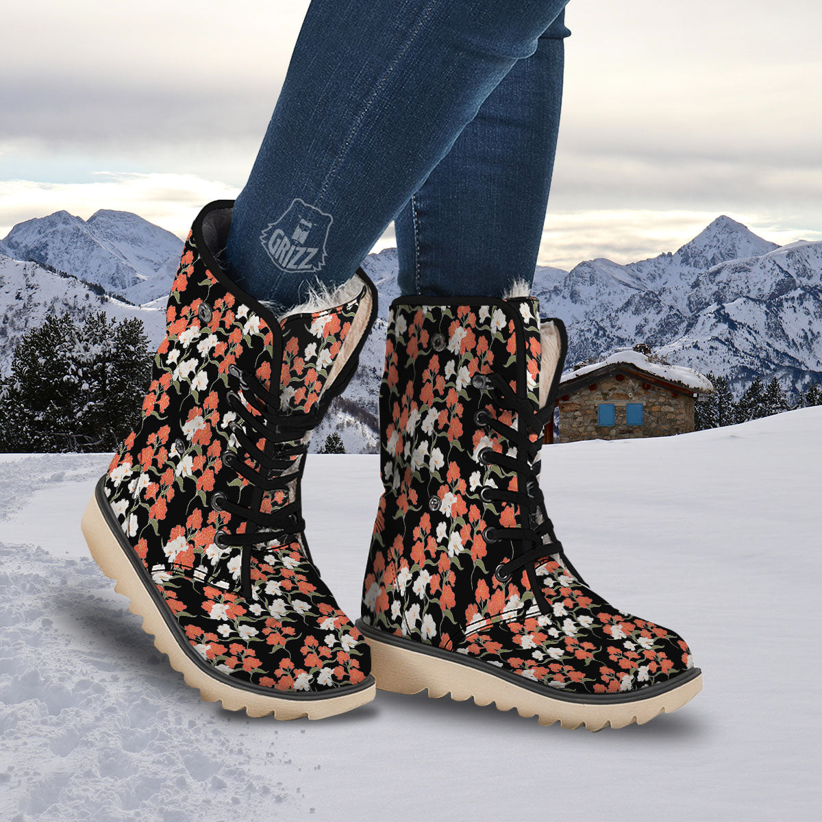 Alstroemeria Red Print Pattern Snow Boots-grizzshop