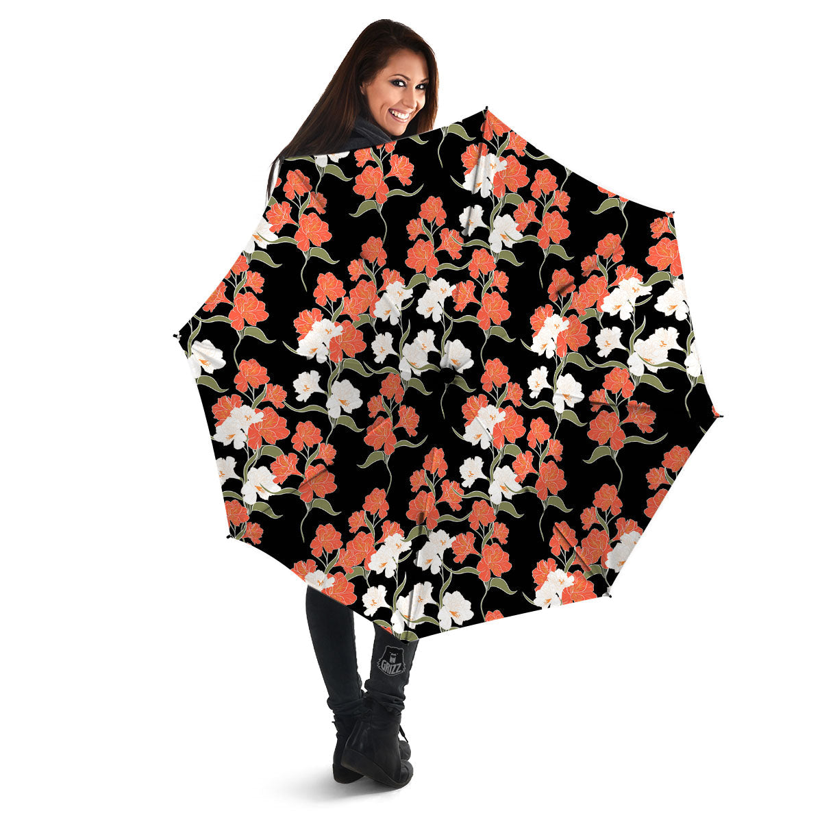 Alstroemeria Red Print Pattern Umbrella-grizzshop