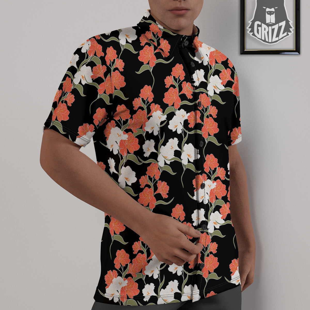 Alstroemeria Red Print Pattern Untucked Shirts-grizzshop