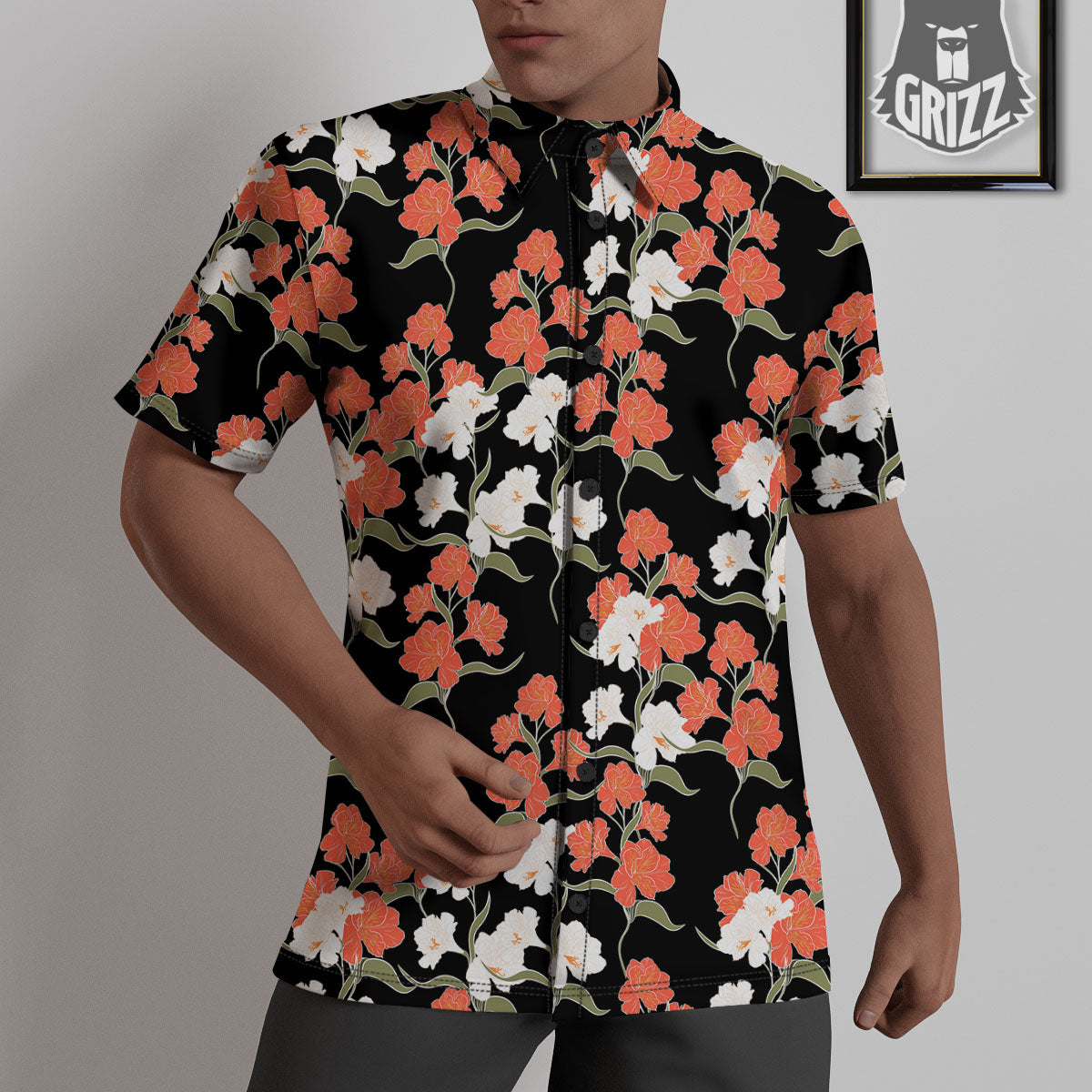 Alstroemeria Red Print Pattern Untucked Shirts-grizzshop