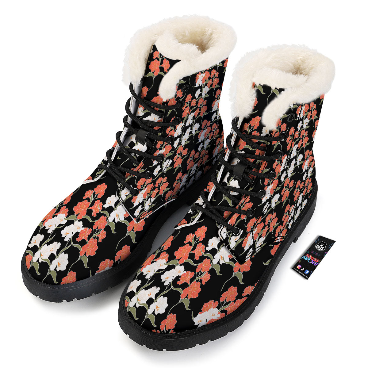 Alstroemeria Red Print Pattern Winter Boots-grizzshop