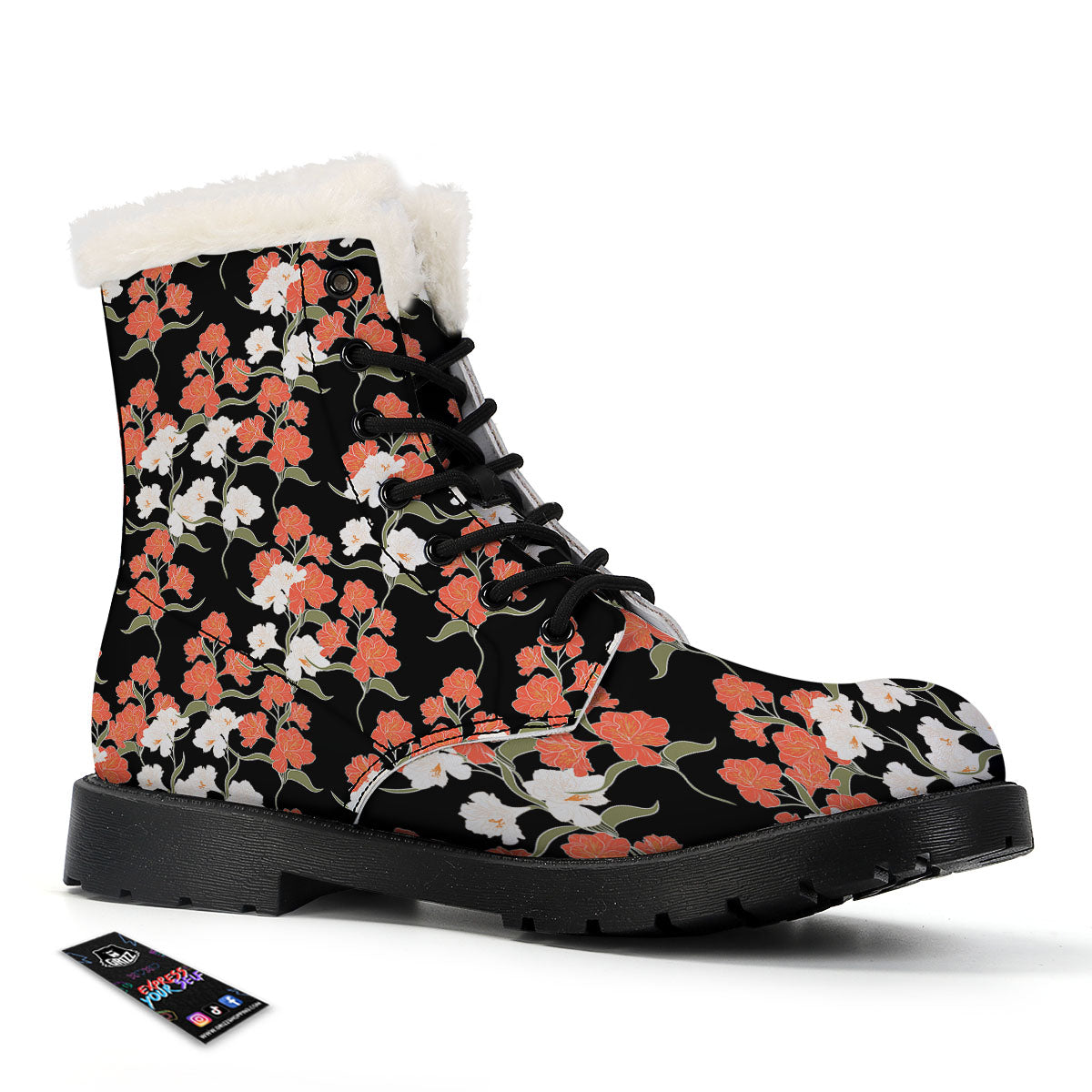 Alstroemeria Red Print Pattern Winter Boots-grizzshop