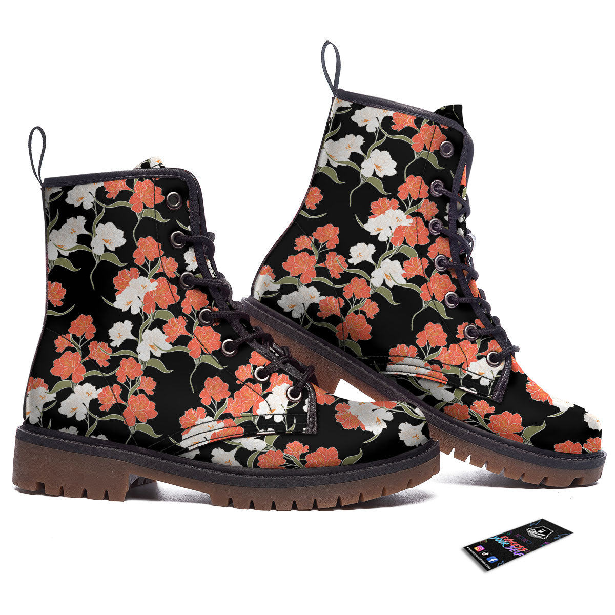 Alstroemeria Red Print Pattern Work Boots-grizzshop