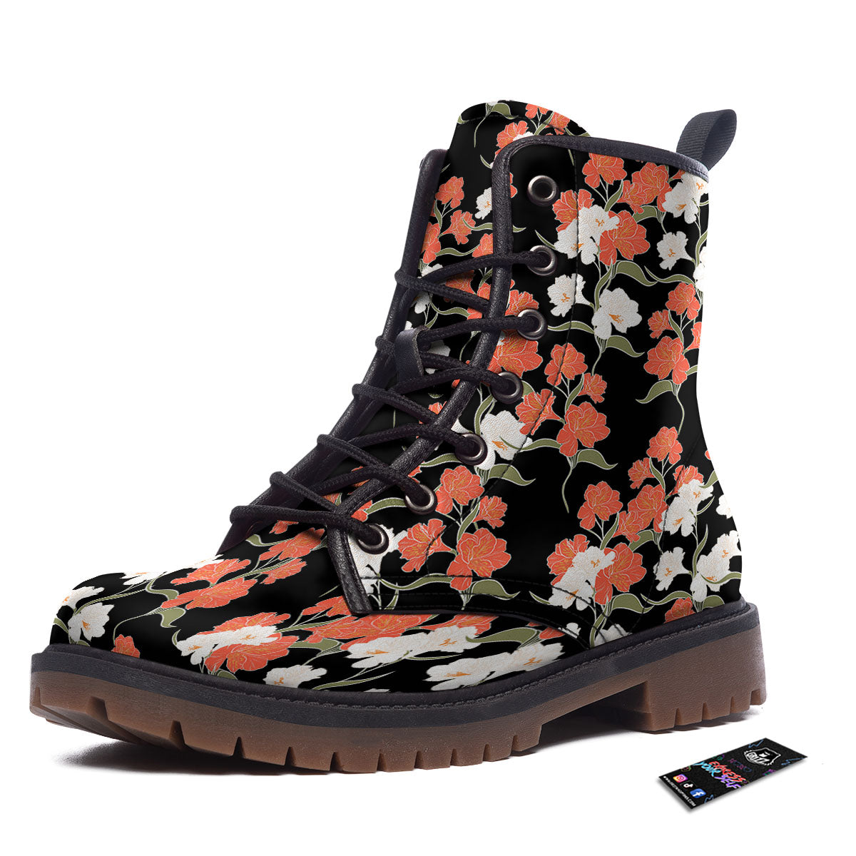Alstroemeria Red Print Pattern Work Boots-grizzshop