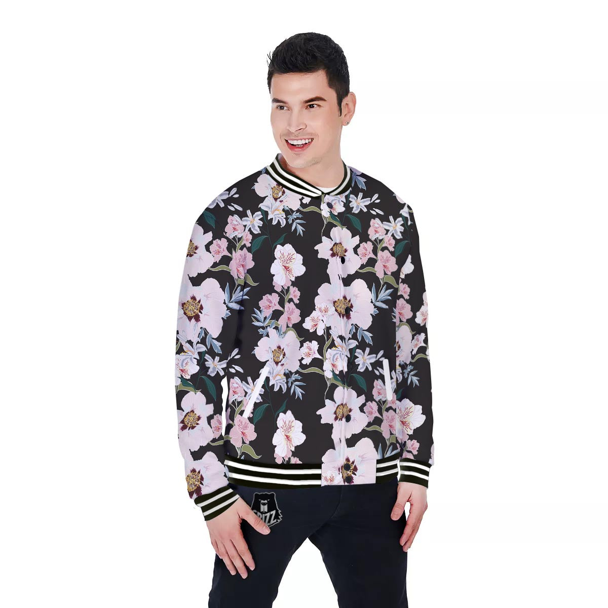 Alstroemeria Tropical Print Pattern Baseball Jacket-grizzshop