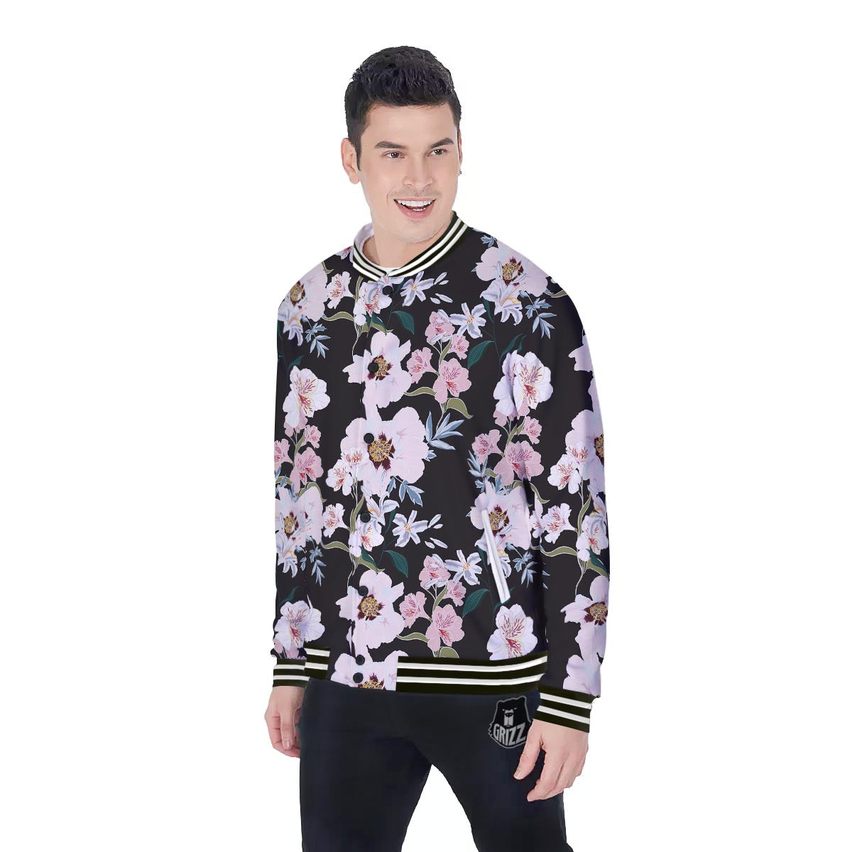 Alstroemeria Tropical Print Pattern Baseball Jacket-grizzshop