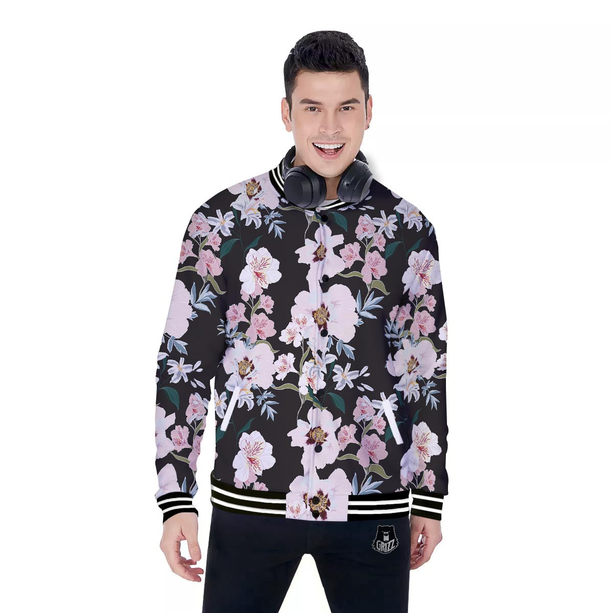 Alstroemeria Tropical Print Pattern Baseball Jacket-grizzshop
