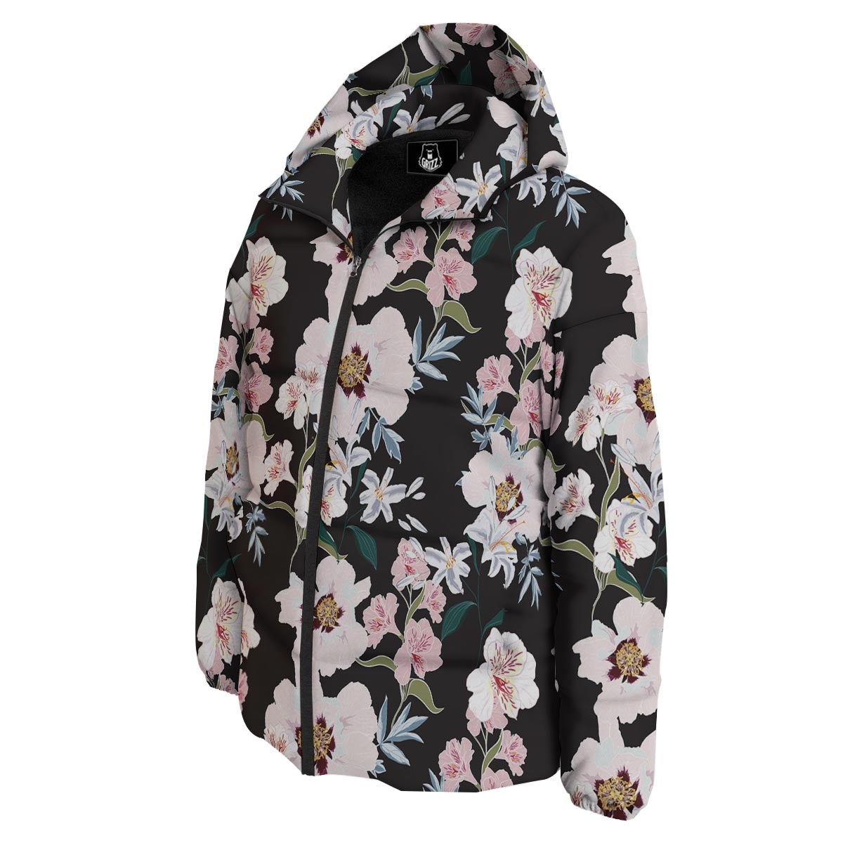 Alstroemeria Tropical Print Pattern Down Jacket-grizzshop